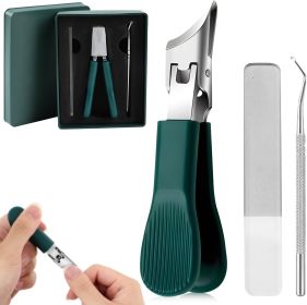 Eagle Beak Nail Clippers 3 Piece Set Wide Jaw Slanted Clippers Anti-Splash Beveled Edge Clippers For Men & Women Long Handle Thick Nail Trimmer Green