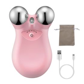 1Pc Micro-current Face Massager Rechargeable Face Neck Roller Intelligent Facial Massager With 5 Gears For Skin Tightening Skin Lifting Wrinkle Reduci (Color: Pink)
