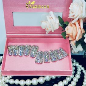 GGddsha Full Diamond Duck Nails Medium Square ReusablePMMA Acrylic Nails Handmade Full Coverage Deluxe 3DCrystal Fake Nail With Box Gift For Women,Aur (Option: M)