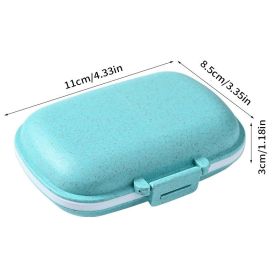 8 Grids Organizer Container For Tablets Travel Pill Box With Seal Ring Small Box For Tablets Wheat Straw Container For Medicines (Color: Blue)