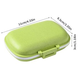8 Grids Organizer Container For Tablets Travel Pill Box With Seal Ring Small Box For Tablets Wheat Straw Container For Medicines (Color: green)
