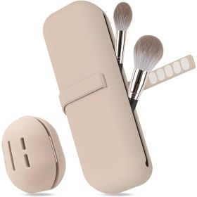 Travel Makeup Brush Holder, Silicone Cosmetic Brushes Bag, Makeup Sponge Case Portable Waterproof Makeup Tools for Women Girls (Color: Khaki)