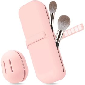 Travel Makeup Brush Holder, Silicone Cosmetic Brushes Bag, Makeup Sponge Case Portable Waterproof Makeup Tools for Women Girls (Color: Pink)