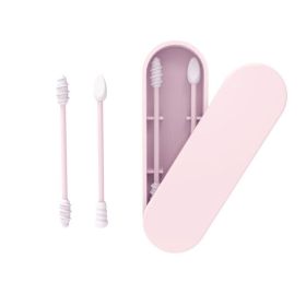 2Pcs Reusable Silicone Ear Swabs with Case Ear Cleaning Cosmetic Silicone Buds Swabs Sticks Double-headed For Cleaning Makeup (Color: Pink)