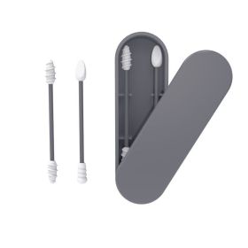 2Pcs Reusable Silicone Ear Swabs with Case Ear Cleaning Cosmetic Silicone Buds Swabs Sticks Double-headed For Cleaning Makeup (Color: Grey)