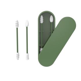 2Pcs Reusable Silicone Ear Swabs with Case Ear Cleaning Cosmetic Silicone Buds Swabs Sticks Double-headed For Cleaning Makeup (Color: green)