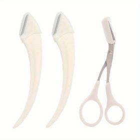 Eyebrow Trimmer Set, Curved Eyebrow Razor, Eyebrow Scissors With Comb, Convenient Easy Beauty Tools For Beginners (Color: 3pcs white)