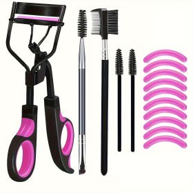 11/16PCS Eyelash Curler with 10pcs Replacement Pads Women Professional Eyelashes Curling Tweezers Clips Lasting Eye Makeup Tools (Color: Black)