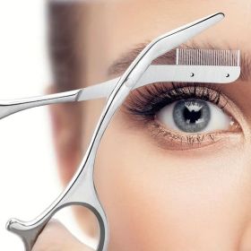 Stainless Steel Eyebrow Trimmer Scissors & Comb Set - Precision Grooming Tool for Men and Women - Effortless Hair Removal (Color: silver)