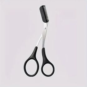 Stainless Steel Eyebrow Trimmer Scissors & Comb Set - Precision Grooming Tool for Men and Women - Effortless Hair Removal (Color: Black)