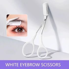 Stainless Steel Eyebrow Trimmer Scissors & Comb Set - Precision Grooming Tool for Men and Women - Effortless Hair Removal (Color: White)