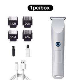 Design of adjustable cutter head with USB charging for electric hair clipper hair and beard trimming (Color: White)