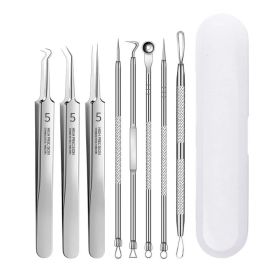 1/8Pcs PcCell Pimples Blackhead Remover Clip Ultra-fine Tweezers Black Dots Blackhead Extractor Acne Needle Facial Cleaner Skin (Color: Slivery 8Pcs)