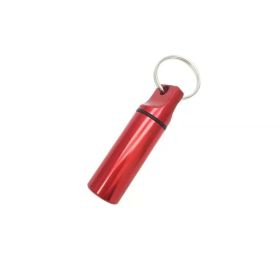 Mini Waterproof Aluminum Pill Box Cases with Sealed Storage Flat Head Round Alloy Cartridge and Keychain for Vitamin Fish Oils (Color: Bright red)