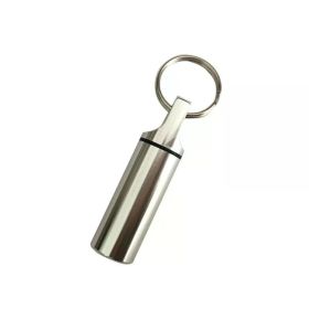 Mini Waterproof Aluminum Pill Box Cases with Sealed Storage Flat Head Round Alloy Cartridge and Keychain for Vitamin Fish Oils (Color: Bright silver)