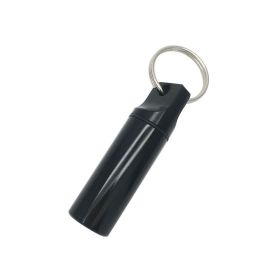 Mini Waterproof Aluminum Pill Box Cases with Sealed Storage Flat Head Round Alloy Cartridge and Keychain for Vitamin Fish Oils (Color: Bright black)