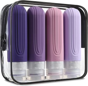 90ml/Set Silicone Travel Multicolour Cosmetic Bottles Empty Container Leakproof Refillable Bottle For Shampoo Conditioner Lotion (Color: Purple, Specification, Material: Other, Silicone)