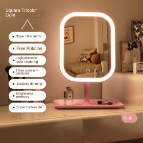 Niche Modern Desktop Vanity Mirror 3 Color Light LED Makeup Mirror Touching Mirror Women Bedroom Dressing Mirror (Color: Pink)
