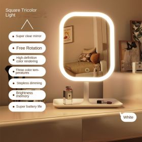 Niche Modern Desktop Vanity Mirror 3 Color Light LED Makeup Mirror Touching Mirror Women Bedroom Dressing Mirror (Color: White)