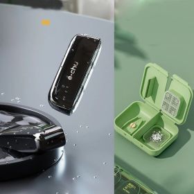 Portable Pill Organizer 3 Times A Day Pill Box Compartments Travel Pill Holder for Vitamins Medicines Small Pocket Medicine Case (Color: Black with cutter)