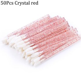50Pcs Crystal Eyelashes Brushes Individual Lash Removing Cleaning Mascara Applicator Lip Brushes Makeup Eyelash Extension Tools (Handle Color: Crystal red 50pcs)