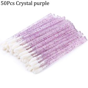 50Pcs Crystal Eyelashes Brushes Individual Lash Removing Cleaning Mascara Applicator Lip Brushes Makeup Eyelash Extension Tools (Handle Color: Crystal Purple 50pcs)
