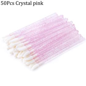 50Pcs Crystal Eyelashes Brushes Individual Lash Removing Cleaning Mascara Applicator Lip Brushes Makeup Eyelash Extension Tools (Handle Color: Crystal pink 50pcs)