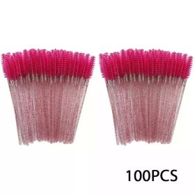 Wholesale 100PCS Mascara Spoolies Disposable Eyelash & Eyebrow Brushes for Salon, Extension & Makeup eyelash extension supplies (Brush Material: Wool Fiber, Color: 100pcs rose red)