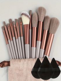 Makeup Brush Set Soft Fluffy Professiona Cosmetic Foundation Powder Eyeshadow Kabuki Blending Make Up Brush Beauty Tool Makeup (Handle Color: 13pcs  brown 3pcs pp)