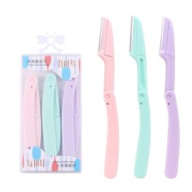 Karsyngirl 3pcs Fold Eyebrow Trimmer Scissors Hair Remover Eyebrow Comb Razor Eyebrow Clip Makeup Tools Face Razor for Women (Color: multicolour 1)