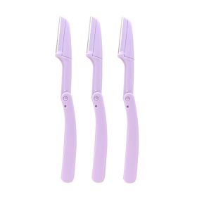 Karsyngirl 3pcs Fold Eyebrow Trimmer Scissors Hair Remover Eyebrow Comb Razor Eyebrow Clip Makeup Tools Face Razor for Women (Color: 3pcs purple)