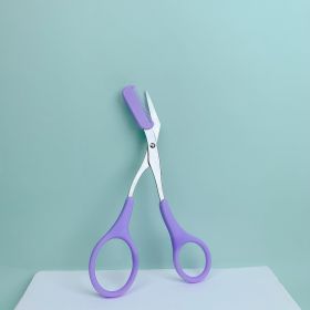 Pink eyebrow trimming scissors with built-in comb - stainless steel, precise grooming tool, creating perfect eyebrows (Color: Purple)