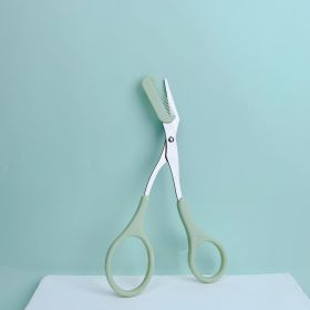 Pink eyebrow trimming scissors with built-in comb - stainless steel, precise grooming tool, creating perfect eyebrows (Color: green)