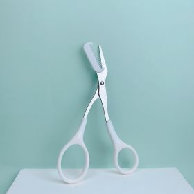 Pink eyebrow trimming scissors with built-in comb - stainless steel, precise grooming tool, creating perfect eyebrows (Color: White)