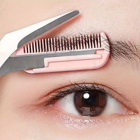 Pink eyebrow trimming scissors with built-in comb - stainless steel, precise grooming tool, creating perfect eyebrows (Color: Pink)