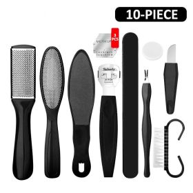 8/10-in-1 Professional Pedicure Kit Stainless Steel Callus Shavers Get Soft Smooth Feet with Stainless Steel Foot Care Tools (Color: Black 10 In 1)