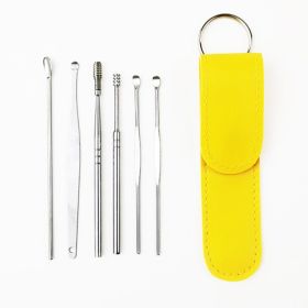 Earwax Remover Ear Cleaner Wax Removal Tool Earpick Sticks Curette Ear Pick Cleaning Ear Cleanser Spoon Health Care Earpick 6PCS (Color: yellow)