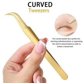 High Precision Lash Tweezers Set - Includes 3 Stainless Steel Eyelash Tweezers for Classic Individual and Volume Lash Extensions (Color: Curved)