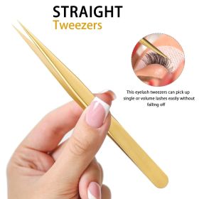 High Precision Lash Tweezers Set - Includes 3 Stainless Steel Eyelash Tweezers for Classic Individual and Volume Lash Extensions (Color: Straight)