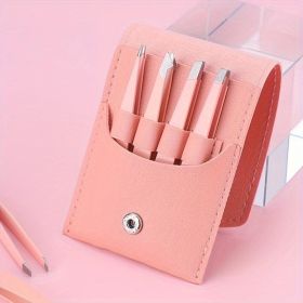 4pcs Professional Tweezers Set - Perfect For Eyebrow Hair Removal, Splinter & Ingrown Hair Removal & For Men & Women (Color: Pink bag)