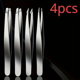 4pcs Professional Tweezers Set - Perfect For Eyebrow Hair Removal, Splinter & Ingrown Hair Removal & For Men & Women (Color: Silver 4pcs)