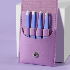 4pcs Professional Tweezers Set - Perfect For Eyebrow Hair Removal, Splinter & Ingrown Hair Removal & For Men & Women (Color: Purple bag)