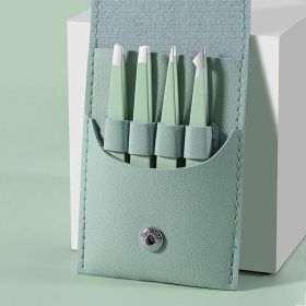 4pcs Professional Tweezers Set - Perfect For Eyebrow Hair Removal, Splinter & Ingrown Hair Removal & For Men & Women (Color: Green bag)