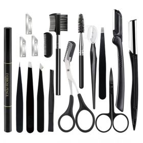 2-17 PCS Eyebrow Trimmer Set Eyebrow Razor Scraping Eyebrow Comb Razor Eyebrow Clip Scissors Tweezers Makeup Tools Sets (Color: 2 pcs)