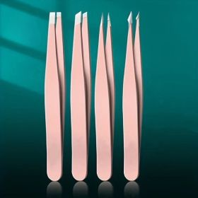 4pcs Professional Tweezers Set - Perfect For Eyebrow Hair Removal, Splinter & Ingrown Hair Removal & For Men & Women (Color: Pink 4pcs)