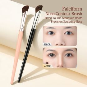 2PCS Cangzhou Sickle Nose Shadow Brush for Sculpting, Nose Wing Halo Dyeing, Super Soft Makeup Brush, Diagonal Nose Brush Tool (Handle Color: Black apricot color)