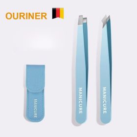 Eyebrow Tweezer Colorful Hair Beauty Fine Hairs Puller Stainless Steel Slanted Eye Brow Clips Removal Makeup Tools (Color: Blue 2 pcs)