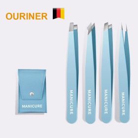 Eyebrow Tweezer Colorful Hair Beauty Fine Hairs Puller Stainless Steel Slanted Eye Brow Clips Removal Makeup Tools (Color: Blue 4 pcs)