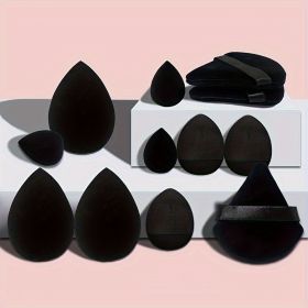 12Pcs Professional Makeup Sponge Set - Soft, Gentle, Multi-Purpose Tools for Perfect Foundation, Powder and Blush Application (Color: 12Pcs-Black)