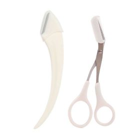 Eyebrow Trimming Knife Face Razor For Women Professional Eyebrow Scissors With Comb Brow Trimmer Scraper Accessories (Color: White 2pcs)